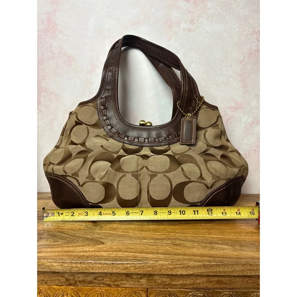 Coach Ergo Signature Pleated Framed Satchel Tattersall Lining Kisslock